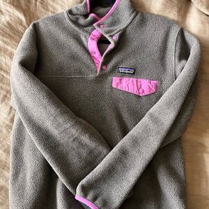 Patagonia Gray and Pink Fleece Pullover